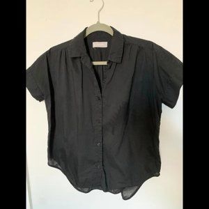 Everlane Black Cotton Button Down Top, Collar Short Sleeve Shirt